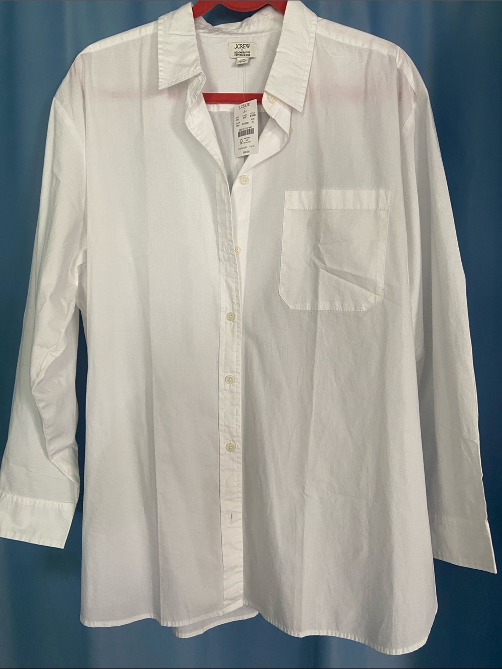 J. Crew Women’s White Long-Sleeve Button-Down Shirt XL Regenerative Cotton Blend